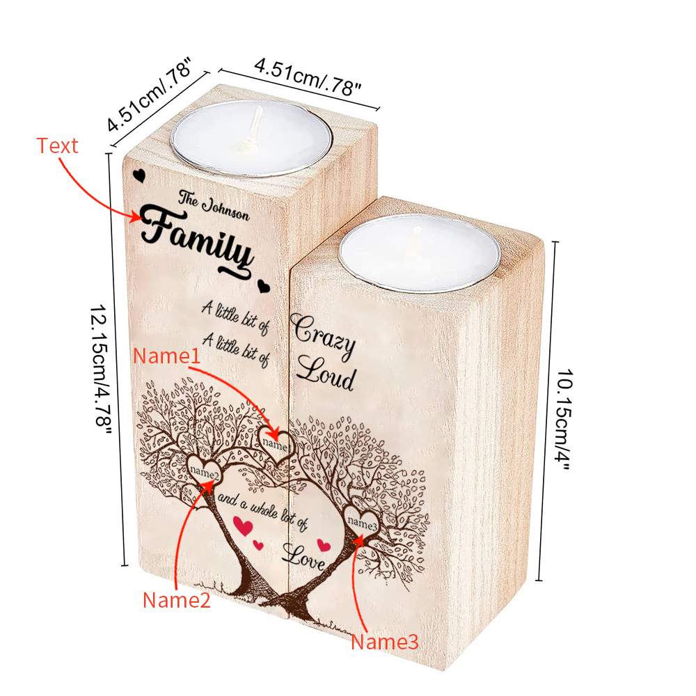 Family Name Wooden Heart Candle Holder Custom 3 Names Family Tree Candlesticks-Jessemade AU