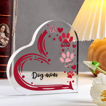 Personalised Text Acrylic Heart Keepsake Custom 2 Names Dog Footprints Ornaments Gifts for Grandma/Mother-Jessemade AU
