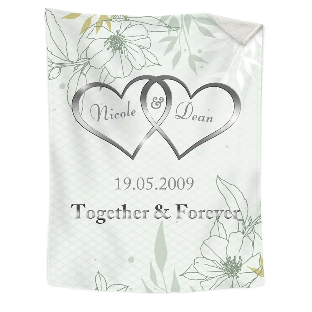 Green Personalised Couple Blanket Customised 2 Names & Date & Text Blanket Heart Valentine's Day Gifts for Him/Her-Jessemade AU