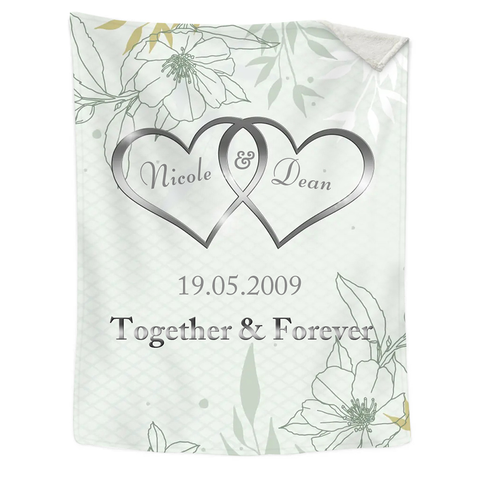 Green Personalised Couple Blanket Customised 2 Names & Date & Text Blanket Heart Valentine's Day Gifts for Him/Her-Jessemade AU