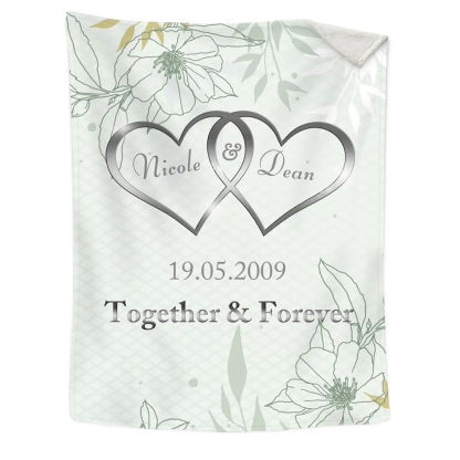 Green Personalised Couple Blanket Customised 2 Names & Date & Text Blanket Heart Valentine's Day Gifts for Him/Her-Jessemade AU