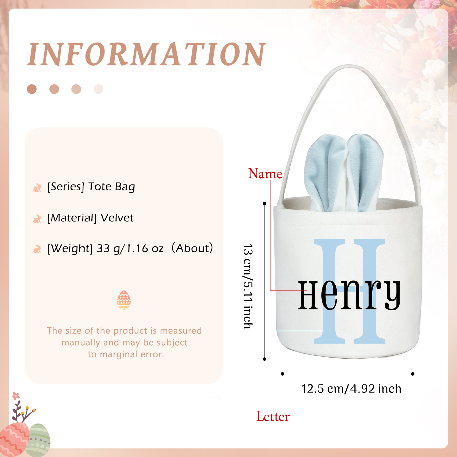 Personalised Bunny Tote Bag Custom Name & Letter Bunny Basket Bucket Bag Easter Gifts-Jessemade AU