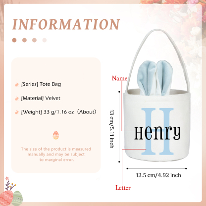 Personalised Bunny Tote Bag Custom Name & Letter Bunny Basket Bucket Bag Easter Gifts-Jessemade AU