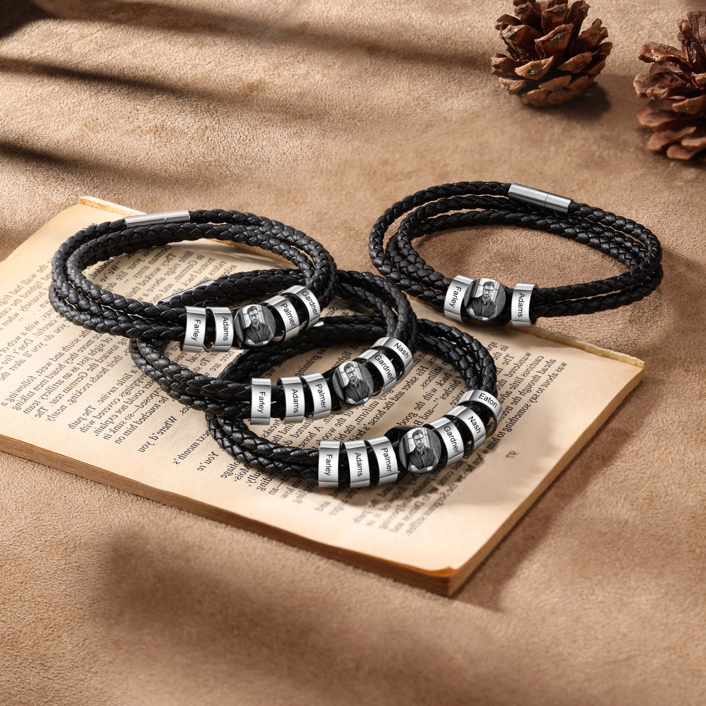 Personalised Photo Bracelet with 6 Names Leather Bracelet Beaded Wrap Bracelet-Jessemade AU