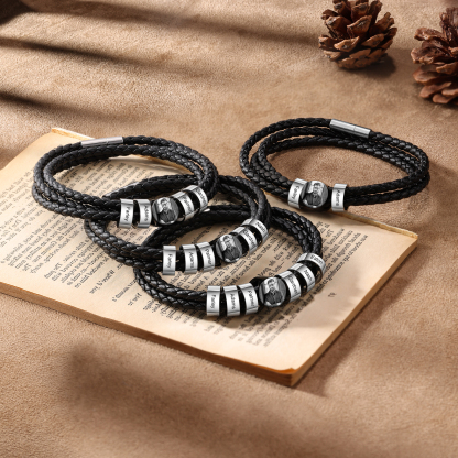 Personalised Photo Bracelet with 2 Names Leather Bracelet Beaded Wrap Bracelet-Jessemade AU