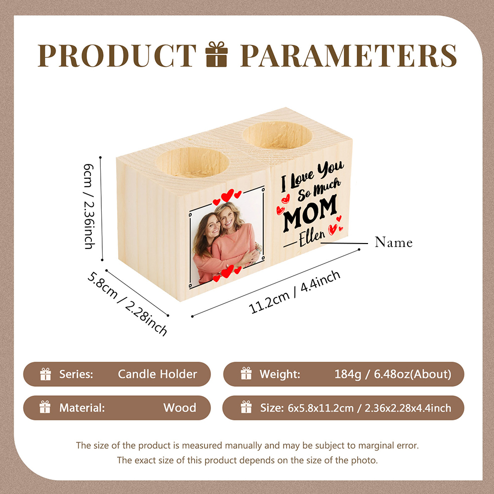 Personalised Photo Block Candle Holder I Love You So Much Wooden Candlesticks for Mother-Jessemade AU