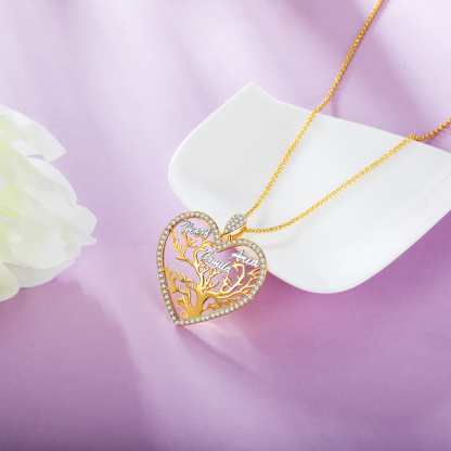 Personalised Family Tree Necklace Custom 3 Names Heart Necklace Gift For Mother-Jessemade AU