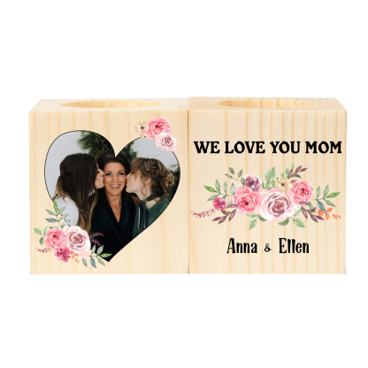 Personalised Photo Block Candle Holder We Love You Mom Wooden Candlesticks-Jessemade AU