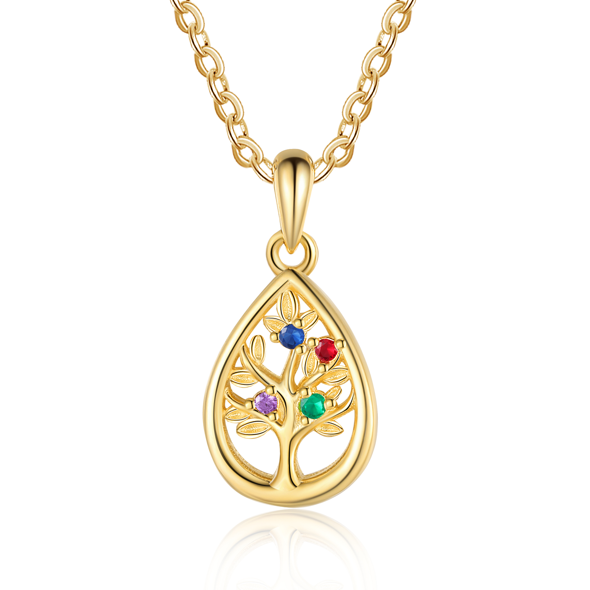 Personalised Women's Necklace Custom 4 Birthstones Teardrop Family Tree Pendant Necklace Birthday Gift for Her-Jessemade AU