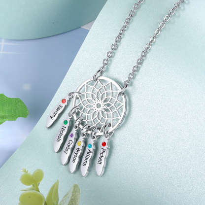 Personalised Dream Catcher Necklace With 6 Birthstones Engraved Names Gift For Women-Jessemade AU