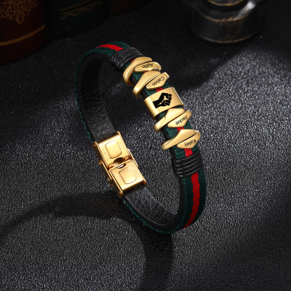 Personalised Leather Bracelet Custom 4 Names Mens Bracelet Silver and Gold-Jessemade AU