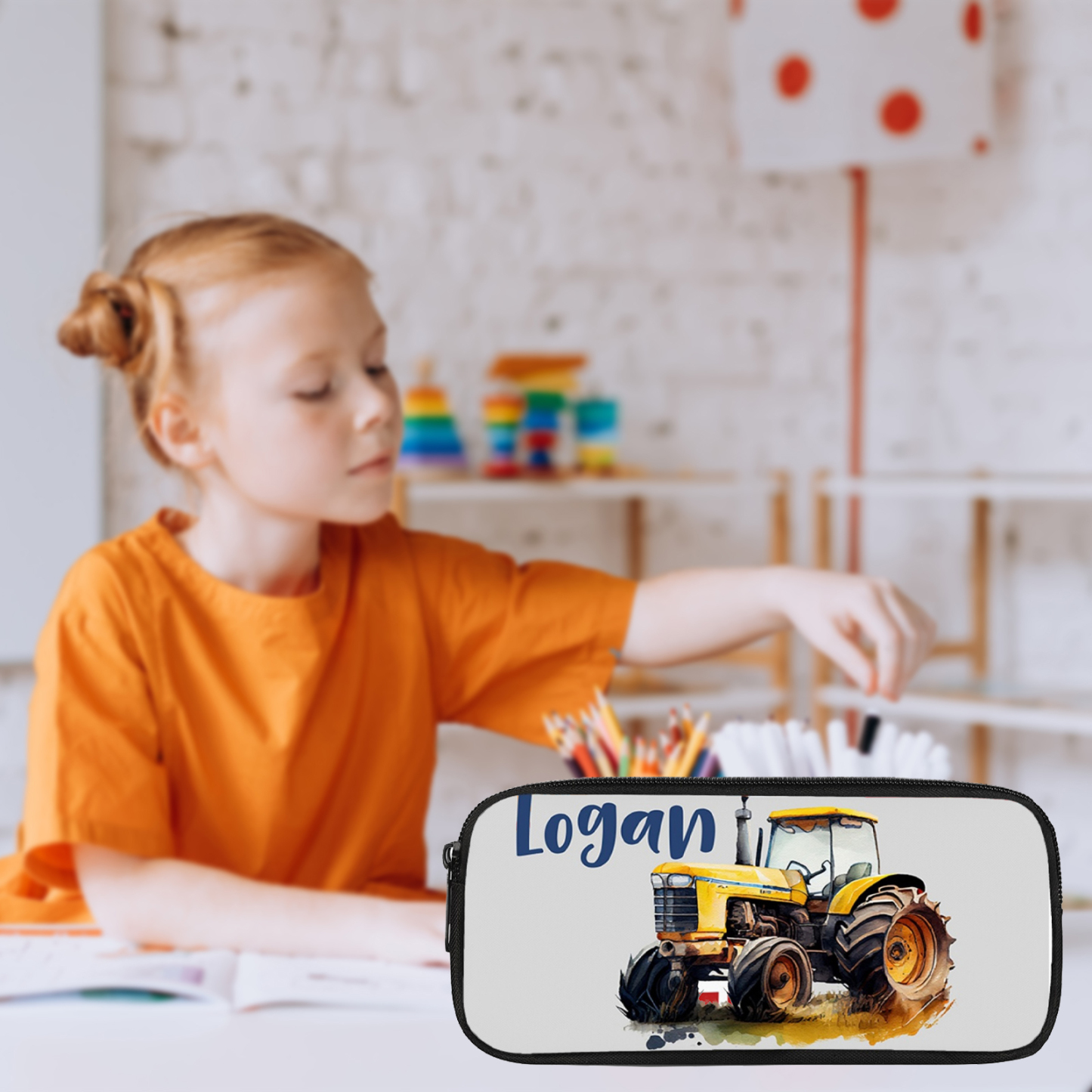 Personalised  Name Pencil Case Yellow Bulldozer Pen Bag Zipper Back to School Gifts for Student-Jessemade AU