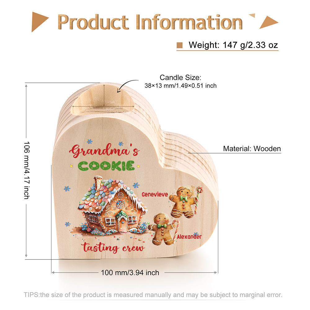 Heart-Shaped Christmas Candle Holder Engraved 3 Names Cookie Candlesticks Personalised Gift for Mum Grandma-Jessemade AU