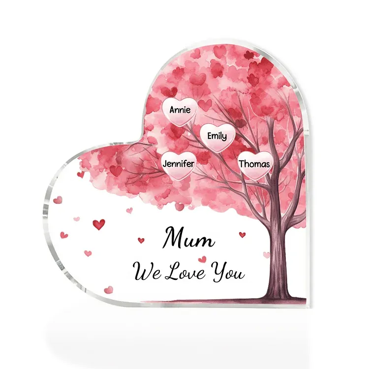 4 Names - Personalised Acrylic Heart Keepsake Custom Text Pink Tree Ornaments Gifts for Grandma/Mother-Jessemade AU