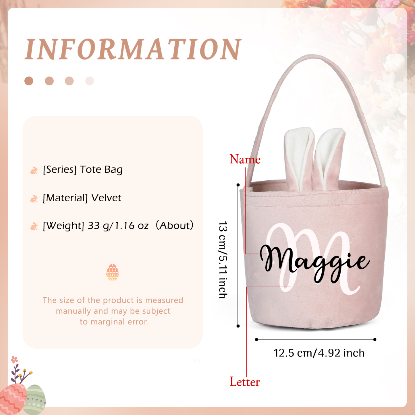Personalised Bunny Tote Bag Customised with Name & Letter Bucket Bag Bunny Basket Easter Gifts-Jessemade AU