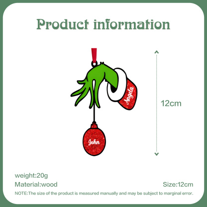 2 Names - Personalised Wooden Christmas Ornaments Customised Name Grinch Christmas Ornament Gifts for Family Friends-Jessemade AU