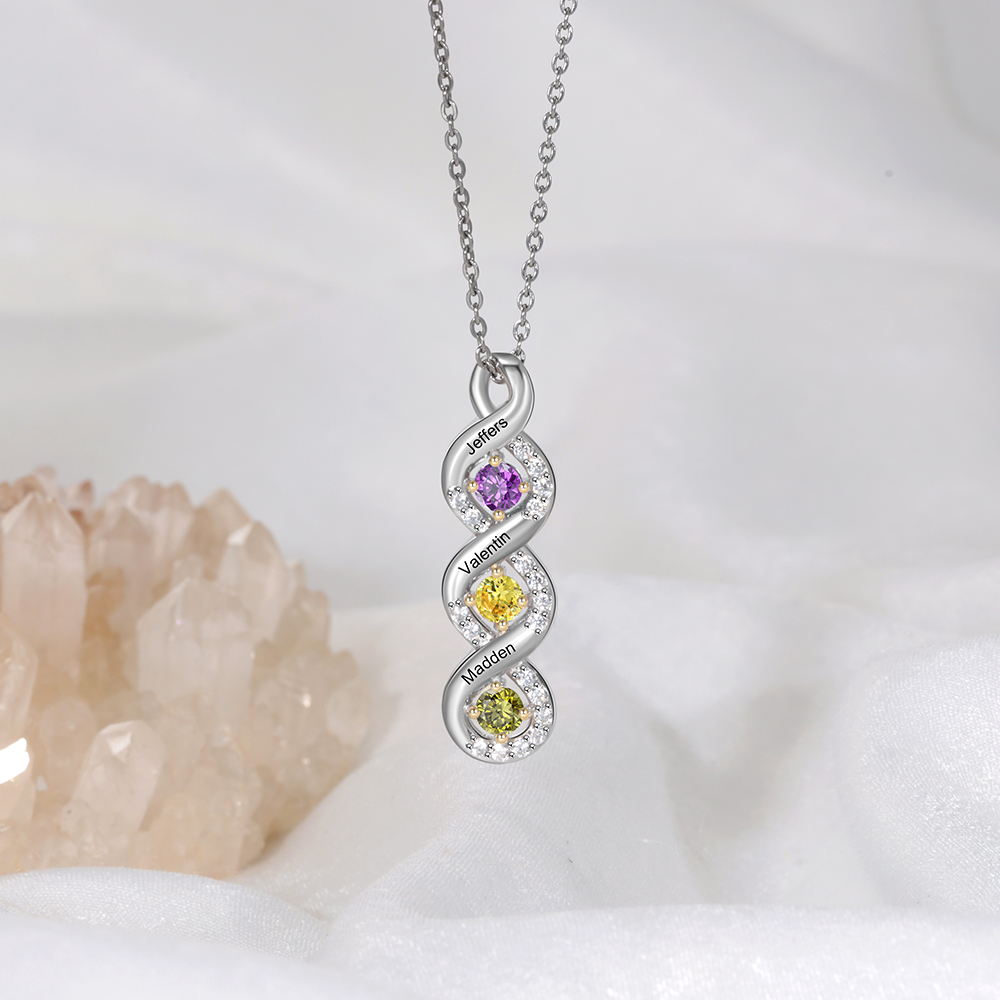 Personalised DNA Necklace With 3 Birthstones Engraved Names Gift For Women-Jessemade AU