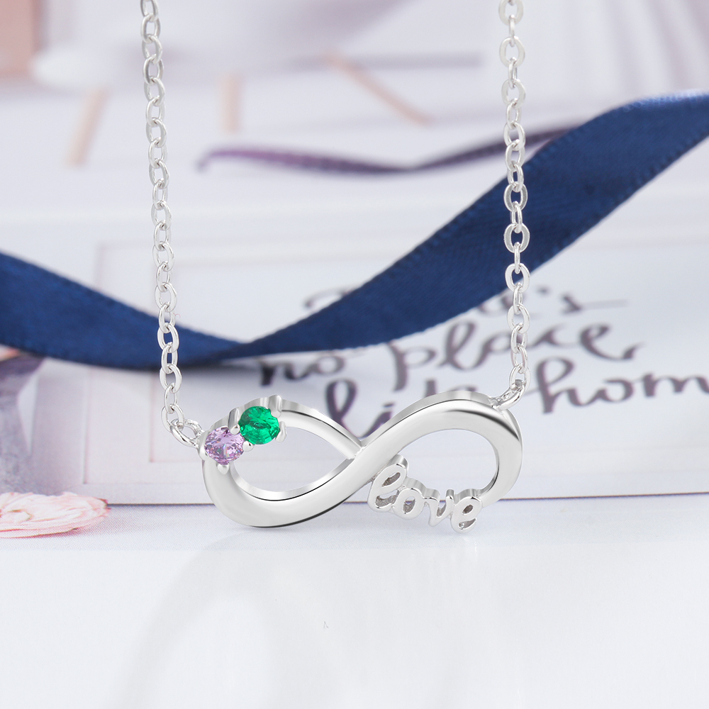 S925 Silver Love Infinity Necklace Personalised  Birthstone Necklace Gifts for Her-Jessemade AU