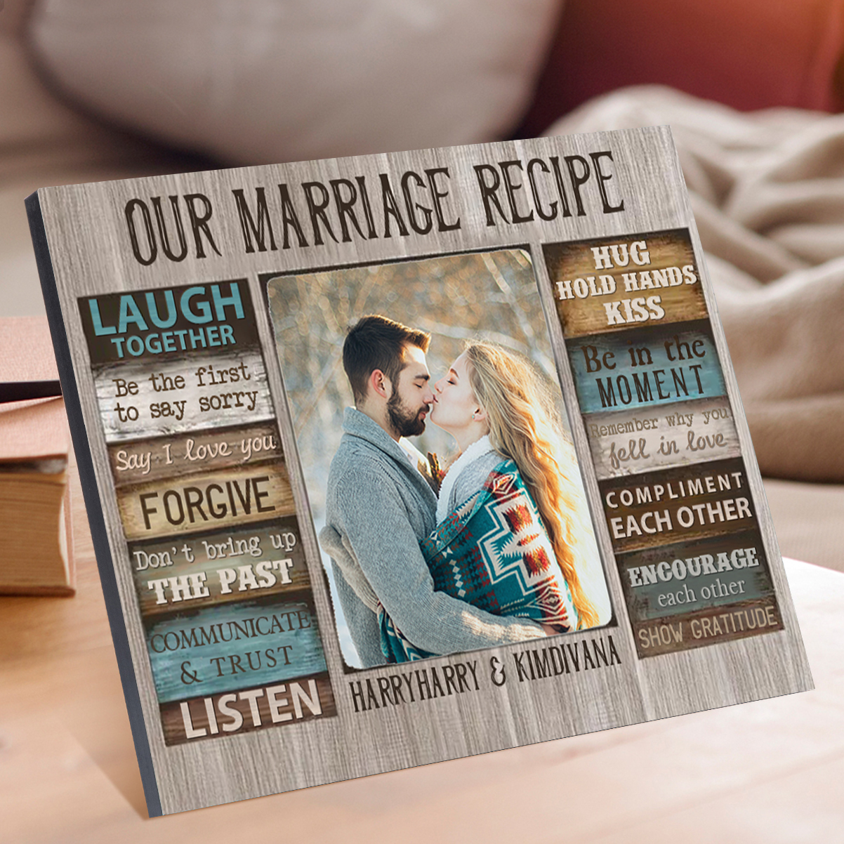 "Our Marriage Recipe" Wooden Plaque Custom Text & Photo Art Decorations Picture Board Ornaments Couple Gifts-Jessemade AU