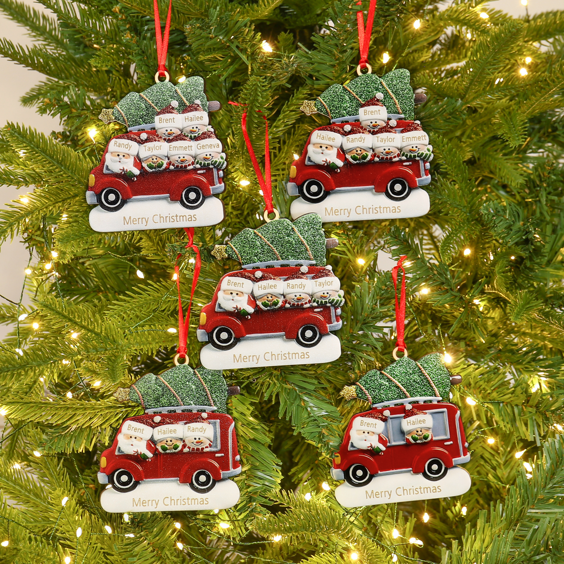 4 Names - Personalised Christmas Snowman Ornament Customised Names & Text Wooden Car Hanging Ornaments Christmas Gift for Family-Jessemade AU