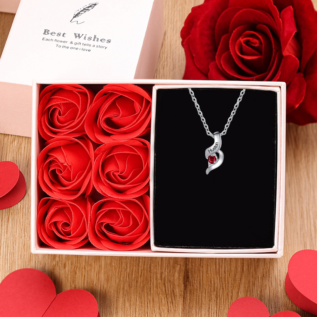 Customised Necklace Cascading Pendant with 1 Birthstone Engraving 1 Name Gifts for Her-Jessemade AU