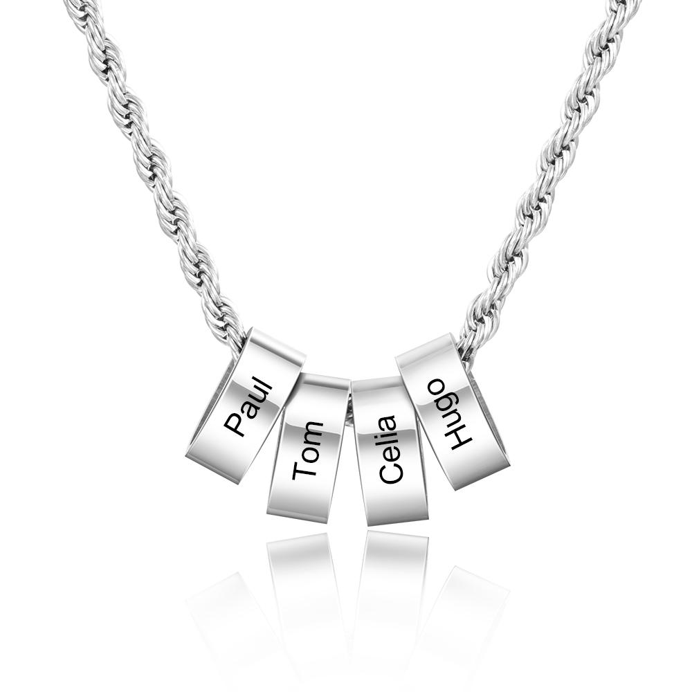 Personalised Men Pendant Necklace with 4 Beads Engraved 4 Names Custom Gifts for Him-Jessemade AU