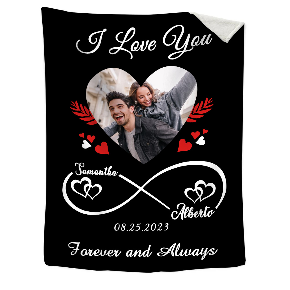 Couple Infinity Blanket Customised 2 Names & Date & Photo Blanket Valentine's Day Gifts - I Love You Forever And Always-Jessemade AU