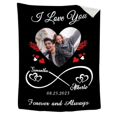 Couple Infinity Blanket Customised 2 Names & Date & Photo Blanket Valentine's Day Gifts - I Love You Forever And Always-Jessemade AU