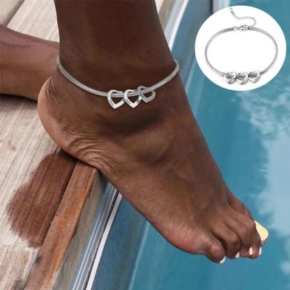 Personalised Love Anklet with 3 Heart Charms Engraved Name Anklet Gifts for Her-Jessemade AU