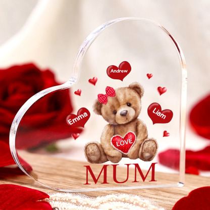 3 Names - Personalised Acrylic Heart Keepsake Custom 2 Texts Teddy Bear Ornaments Gifts for Grandma/Mother-Jessemade AU