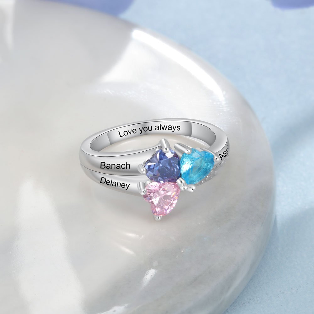 Personalised 3 Birthstones Mothers Ring With Names Gifts For Her-Jessemade AU