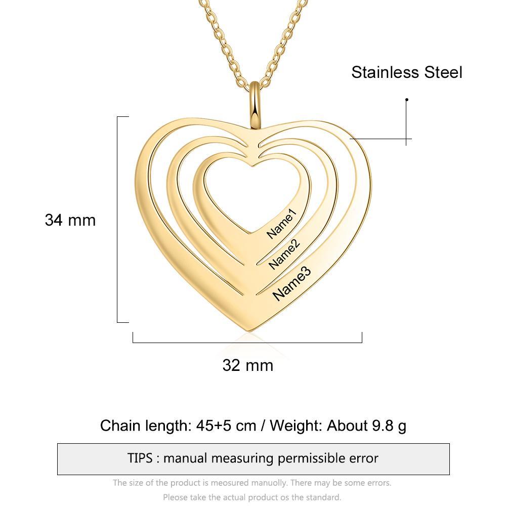 Personalised Family Hearts Necklace Engraved 3 Names Love Heart Necklace Gifts for Women-Jessemade AU