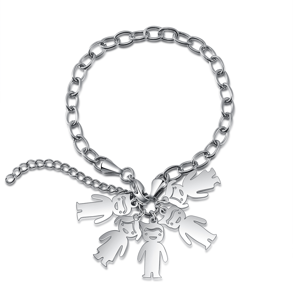 Personalised 5 Kids Charm Bracelet Engraved Names Gift For Mother-Jessemade AU