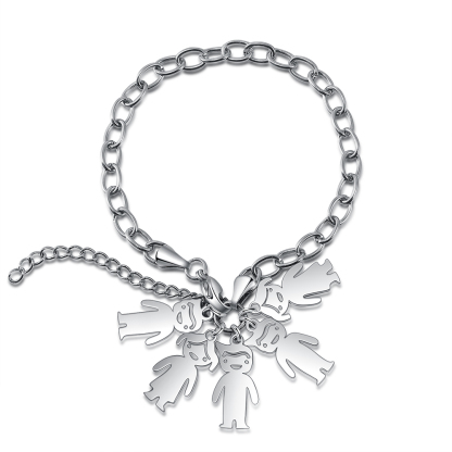 Personalised 5 Kids Charm Bracelet Engraved Names Gift For Mother-Jessemade AU