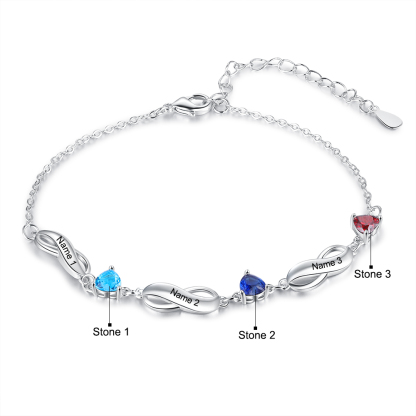 Personalised Infinity Bracelet With 3 Birthstones Engraved Names Bracelet Gift For Women-Jessemade AU