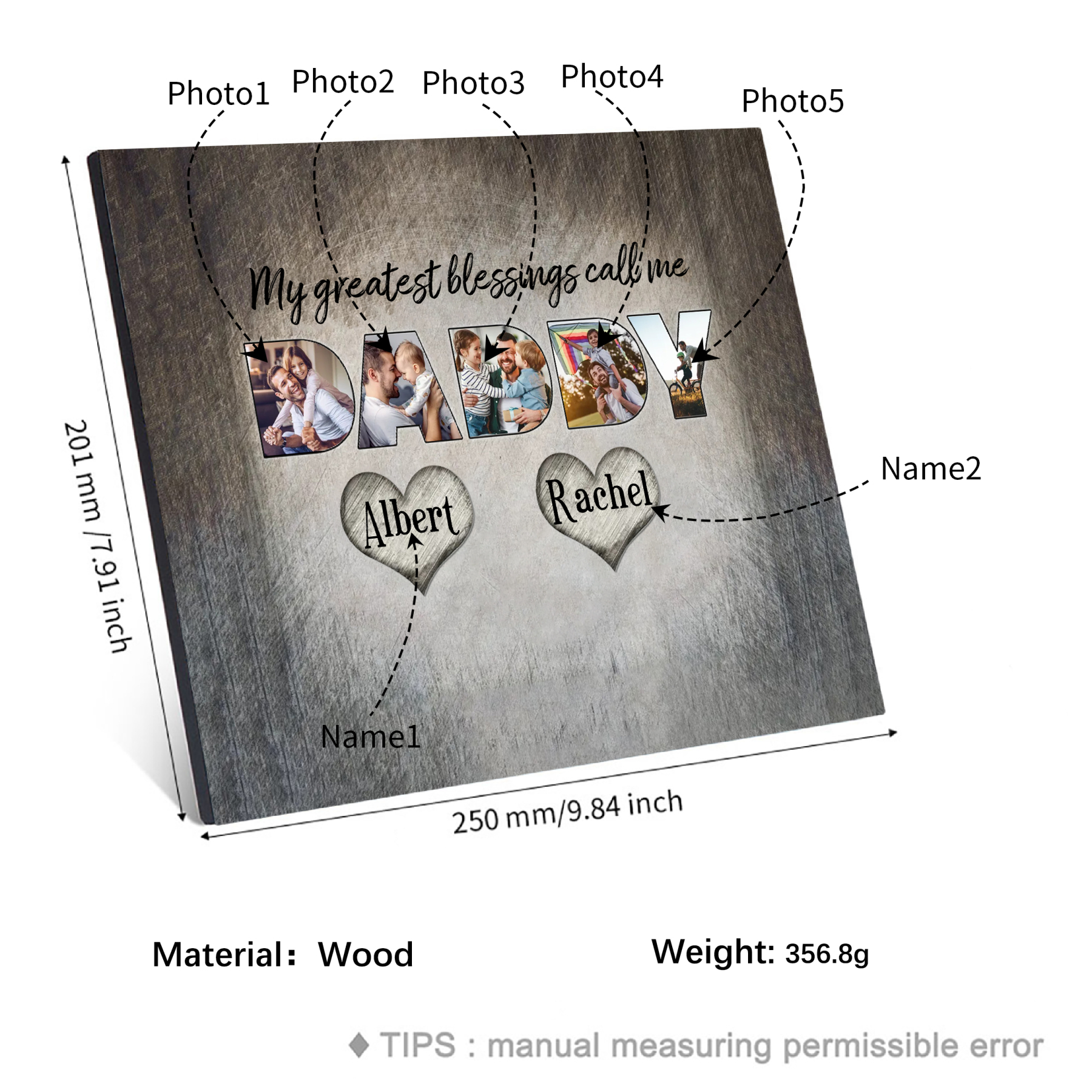 My Greatest Blessing Call Me Daddy Personalised Photo Frame Wood Signs Engrave 2 Names-Jessemade AU