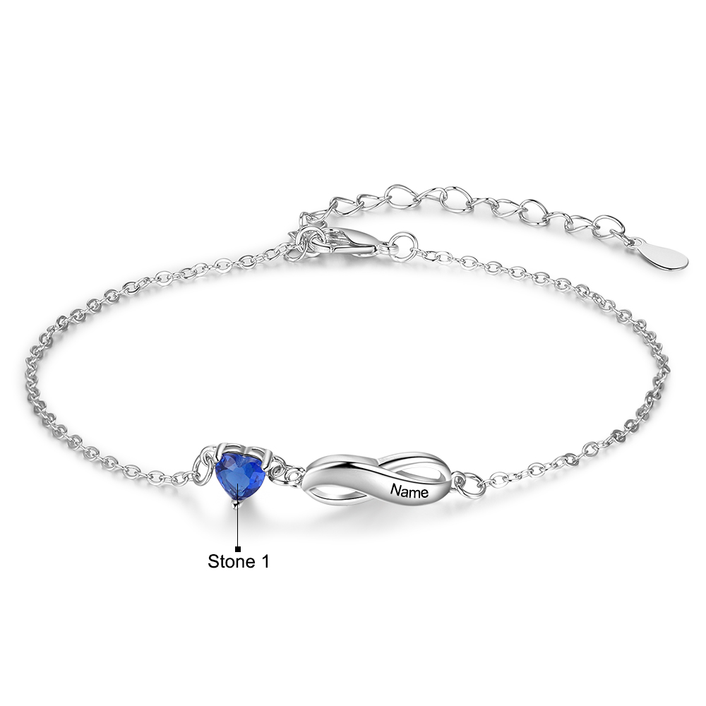 Personalised Infinity Bracelet With 1 Birthstone Engraved Names Bracelet Gift For Women-Jessemade AU