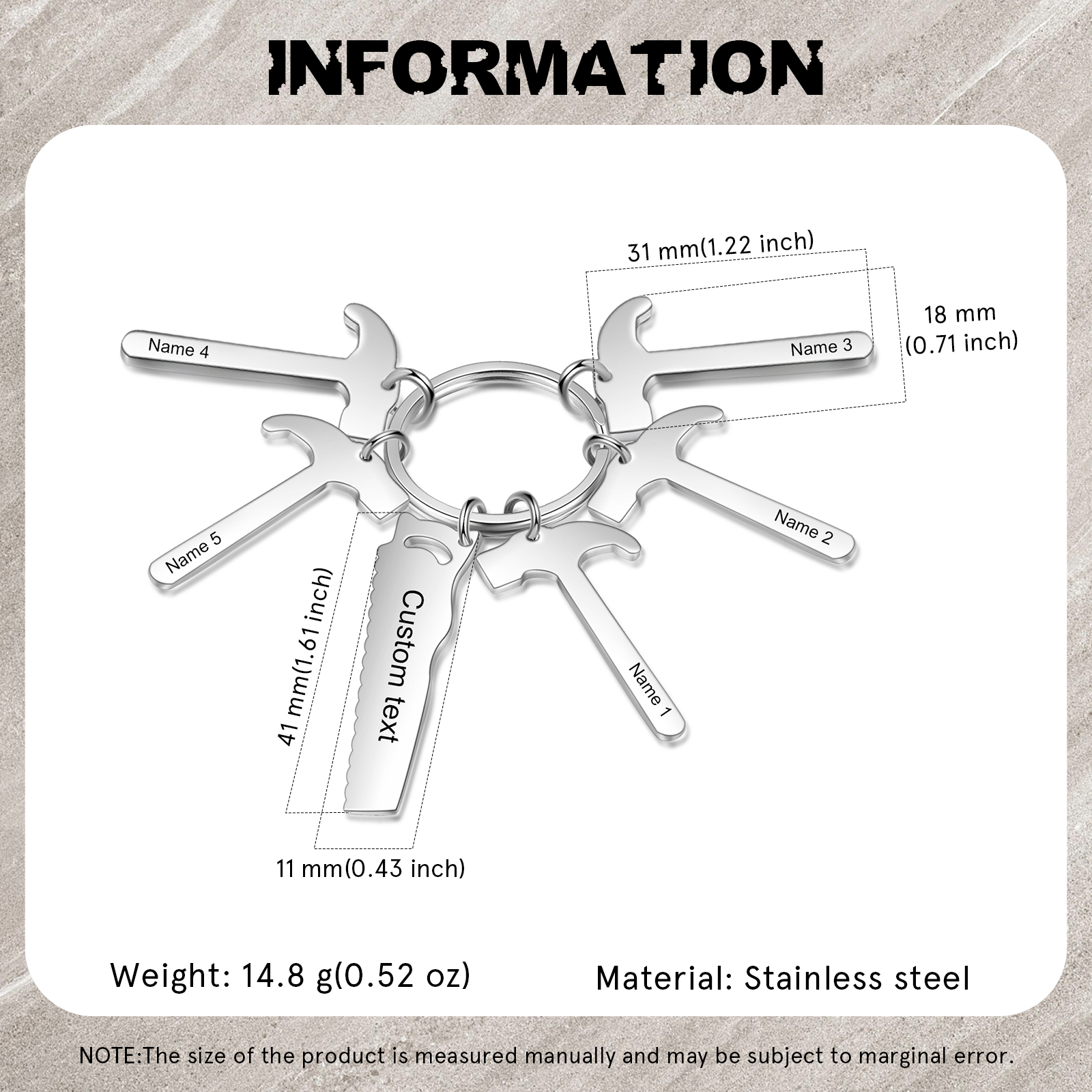 Father's Day Gifts Tool Keychain Personalised 5 Names Stainless Steel Keyring For Him-Jessemade AU