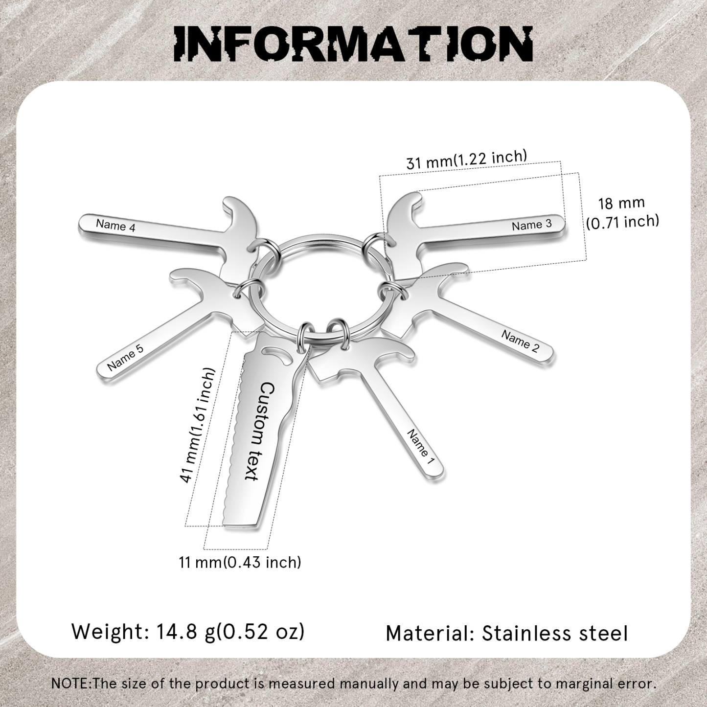 Father's Day Gifts Tool Keychain Personalised 5 Names Stainless Steel Keyring For Him-Jessemade AU