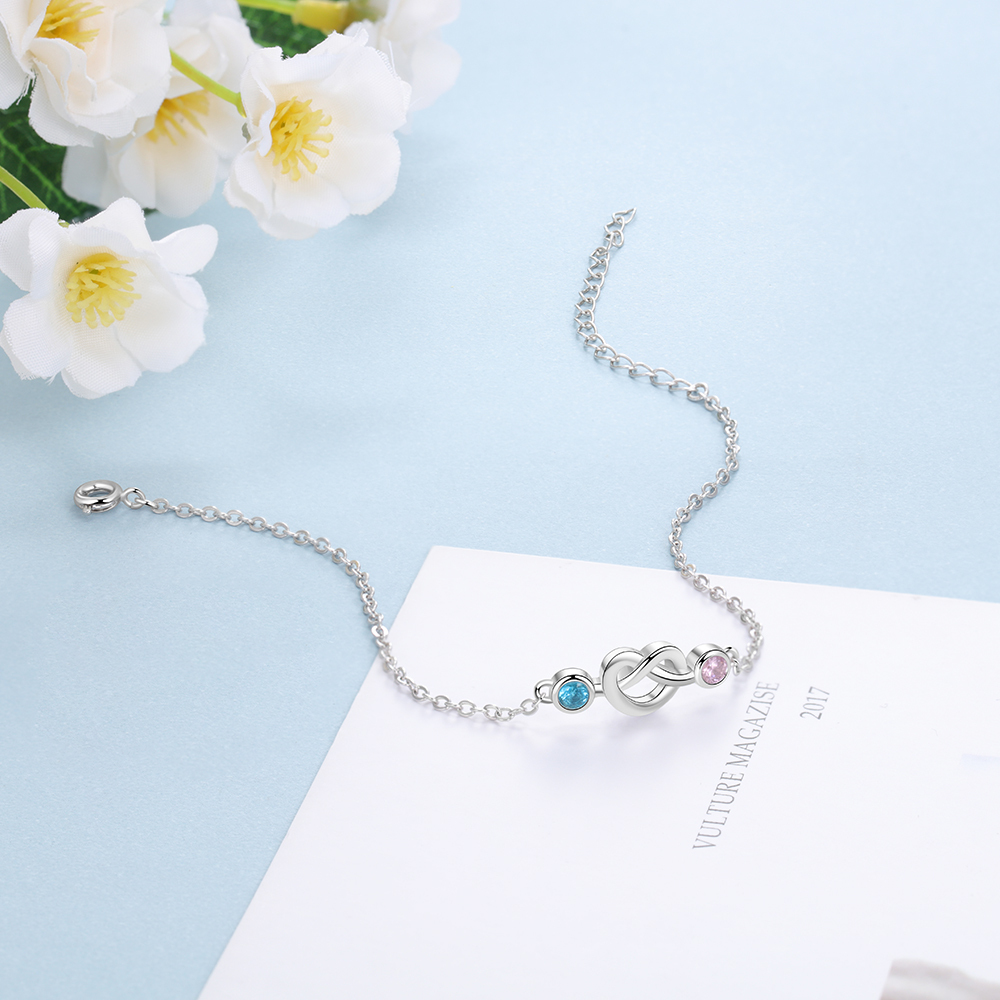 Personalised Heart Bracelet With 2 Birthstones Bracelet Gift For Women-Jessemade AU