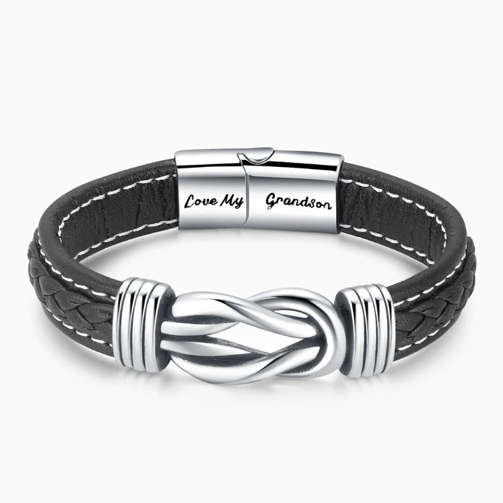 Grandfather and Grandson Forever Linked Together Leather Knot Bracelet Birthday Warm Gift-Jessemade AU