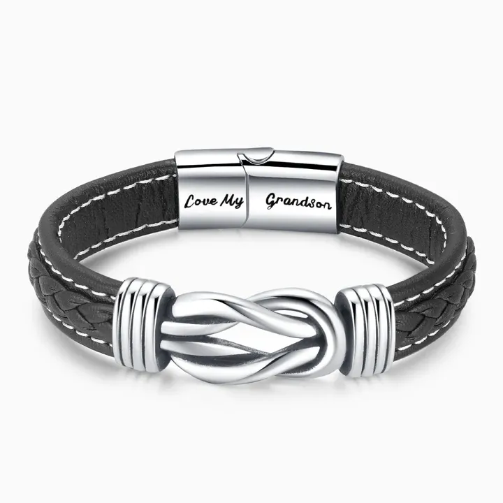 Grandfather and Grandson Forever Linked Together Leather Knot Bracelet Birthday Warm Gift-Jessemade AU