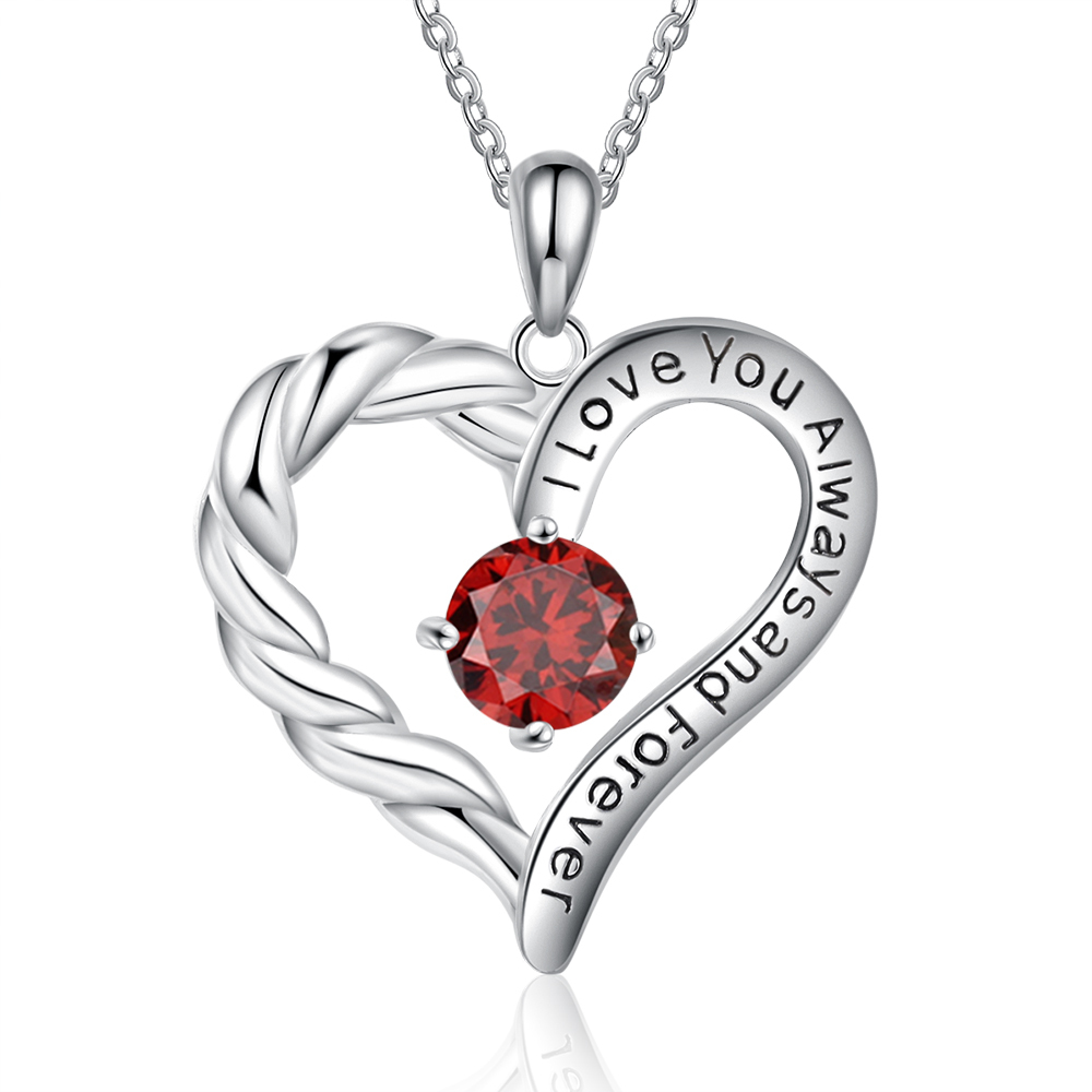 Personalised Heart Necklace with 1 Birthstone Engraved Names Gift For Women-Jessemade AU