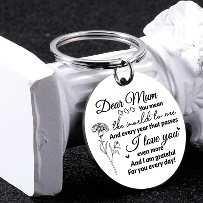 Personalised Text Keychain Circle Pendant Carnation Keychain Gift for Mum/Mom - You Mean The World To Me -Jessemade AU