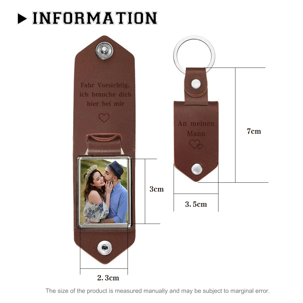 Personalised Photo Keychain Custom Text Leather Keyring Valentine's Day Gift