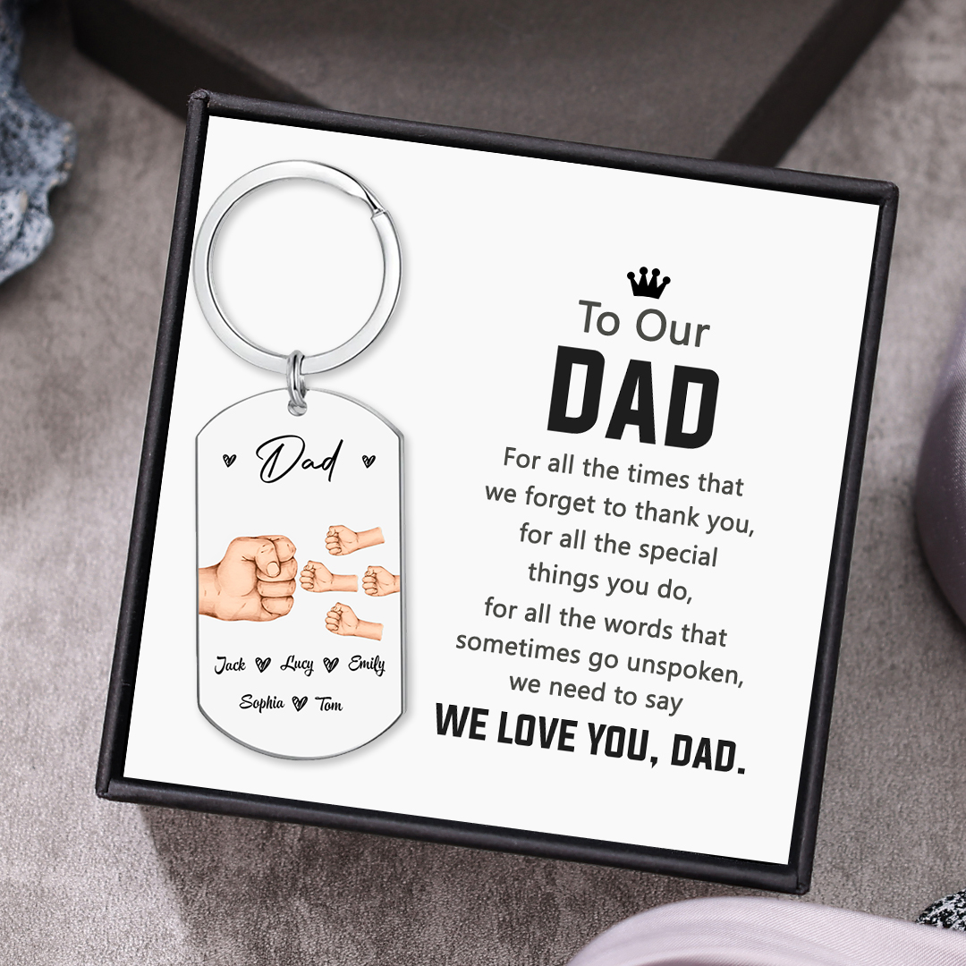 Custom 5 Names & 1 Text Keychain Personalised Fist Bump Keychain Father's Day Gifts for Dad-Jessemade AU
