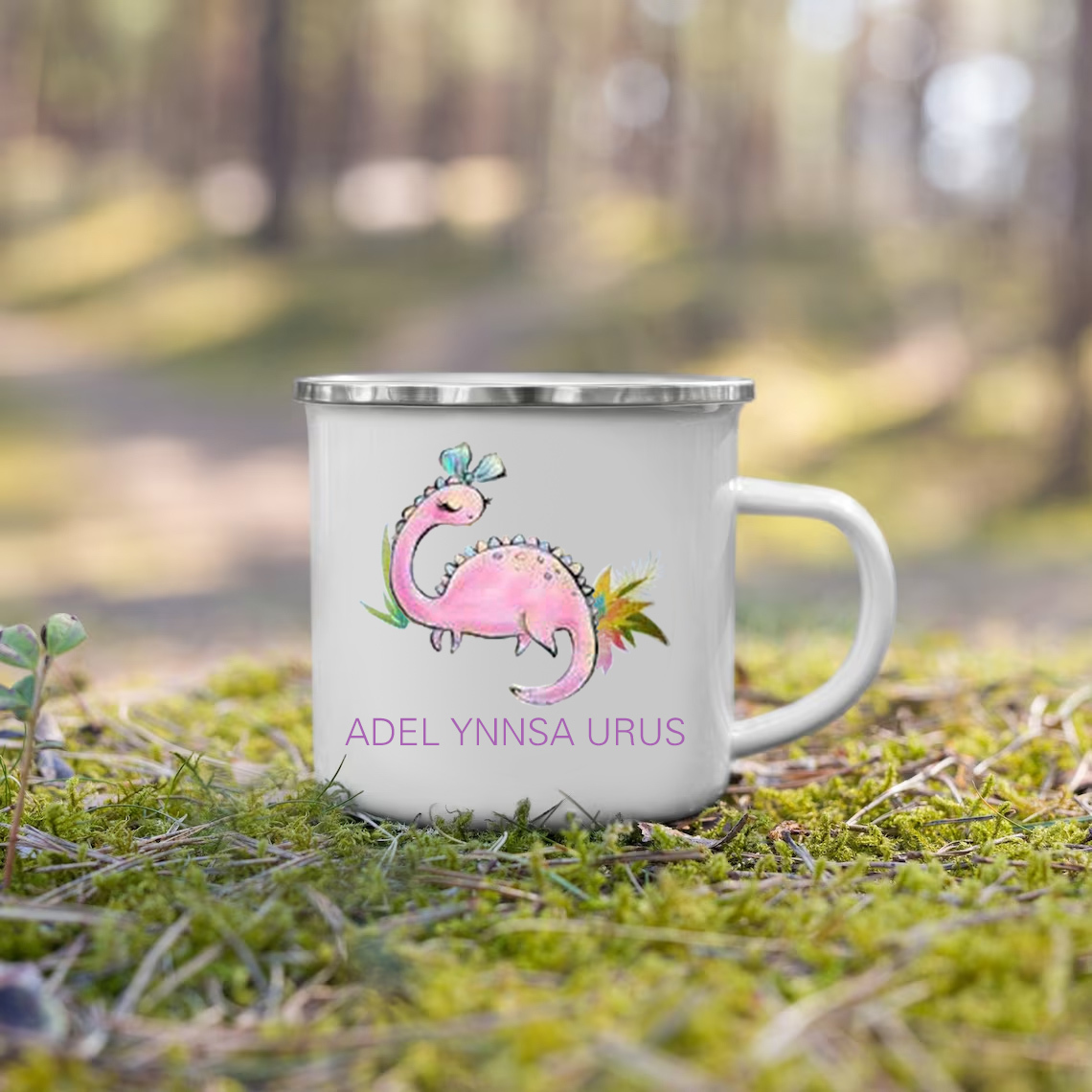 Personalised Enamel Mug Customised Name Dinosaur Cup Camping Mug Birthday Gift for Kids - Brachiosaurus-Jessemade AU