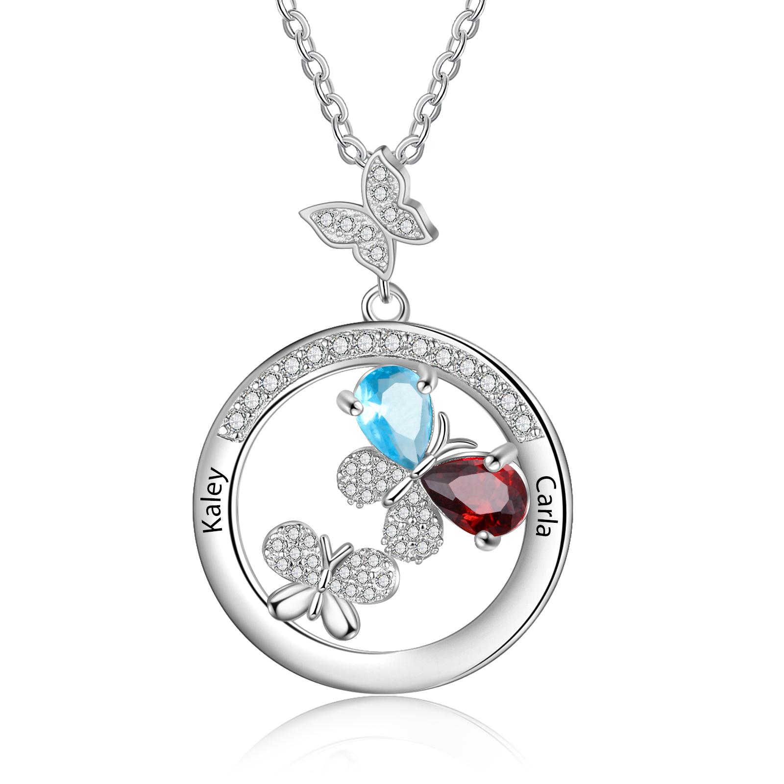 Personalised Butterfly Necklace With 2 Birthstones Custom Names Best Gift For Her-Jessemade AU