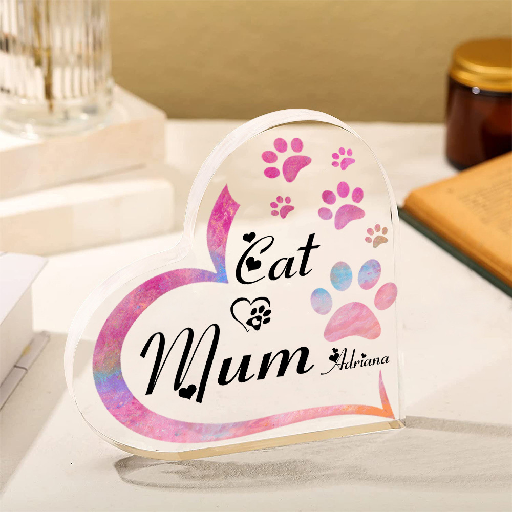 Personalised Acrylic Heart Keepsake Custom 1 Name Cat Footprints Ornaments Gifts for Mum-Jessemade AU
