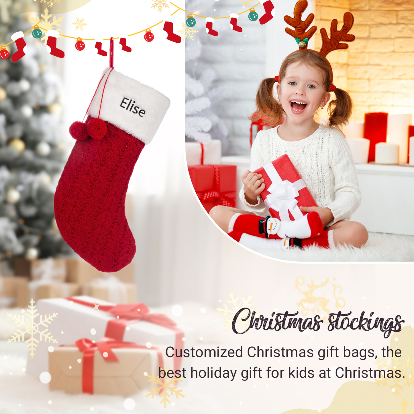 Personalised Christmas Fireplace Decor Customised 1 Name Christmas Stocking Gift for Family and Friends-Jessemade AU